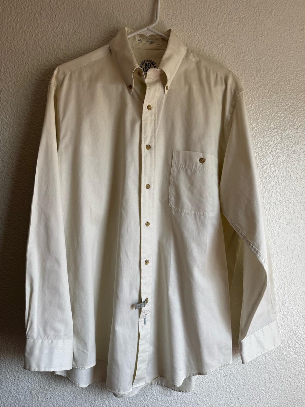 100% cotton vintage Men's Long Sleeve Button Down Shirt L 16 34/35 Ivory